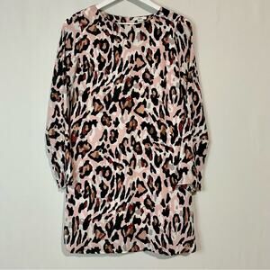 Bar III Women’s Long Sleeve Animal Print Shift Dress Pink Black Size Small NWOT